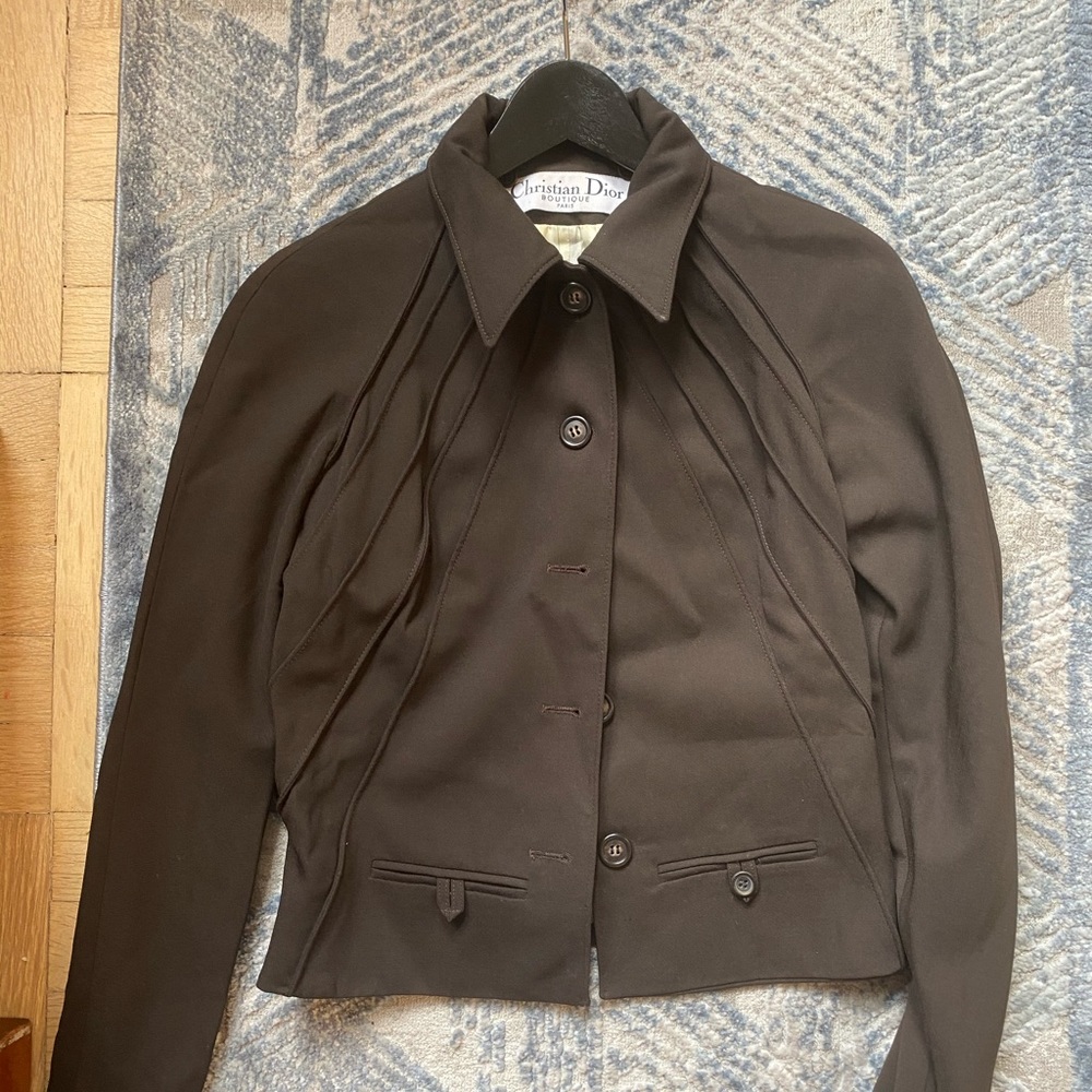 Christian Dior jacket with fox fur dark brown S